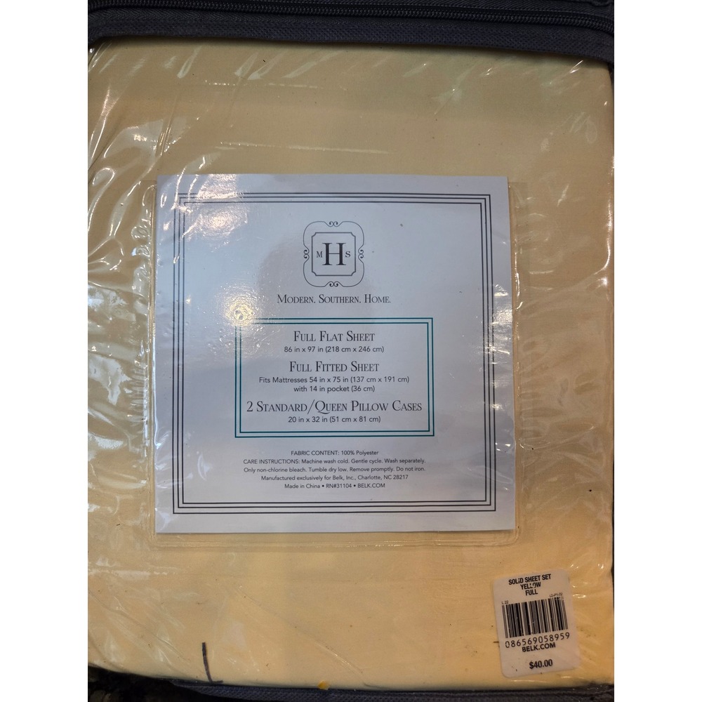 Modern Southern Home Full Sheet Set Yellow Microfiber 4 Piece Deep Pocket NEW